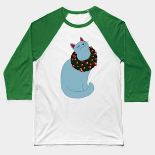 Miss Christmas Kitty With Background Baseball T-Shirt